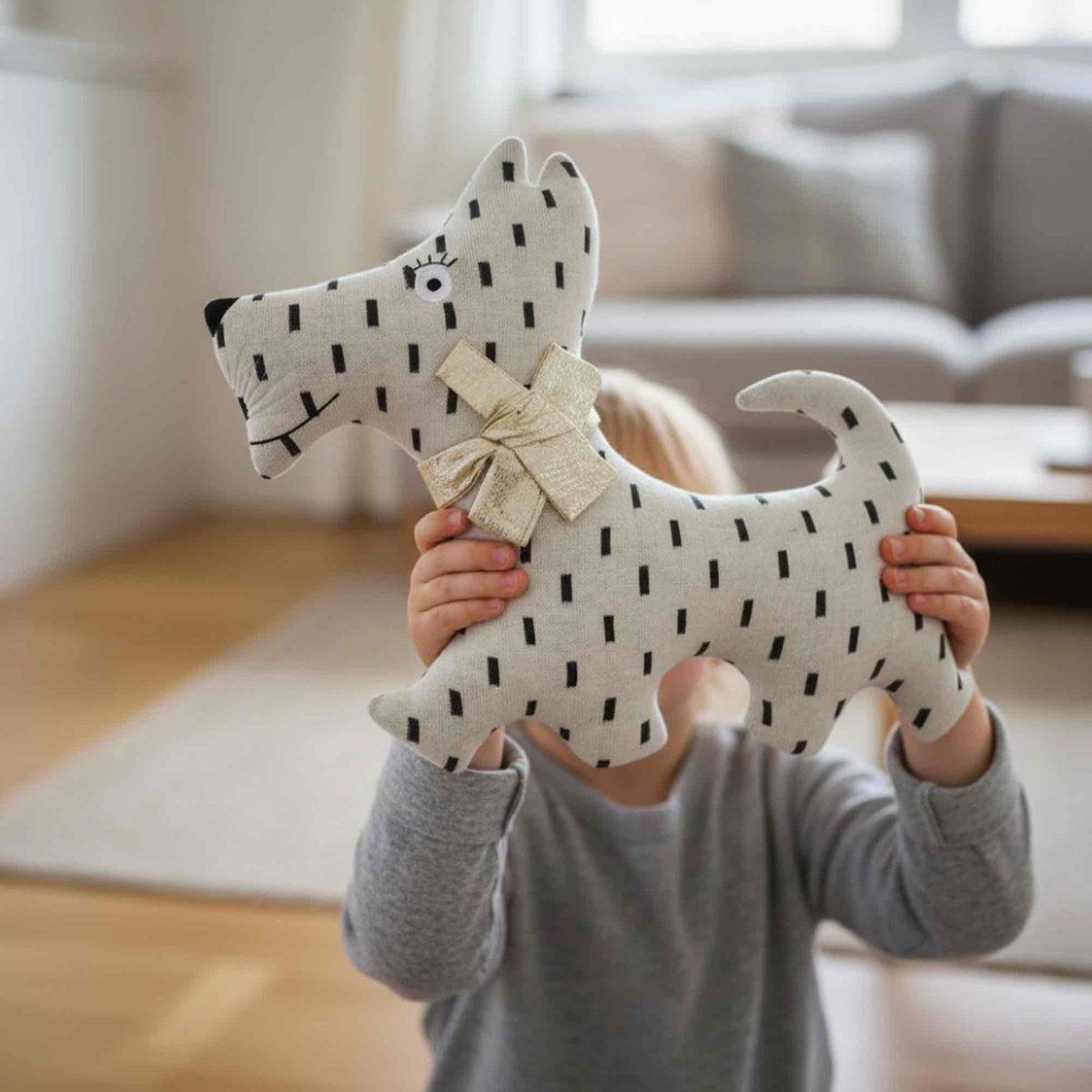 Grande peluche chien Scotty en coton bio TRICOT beige, SEVIRA KIDS
