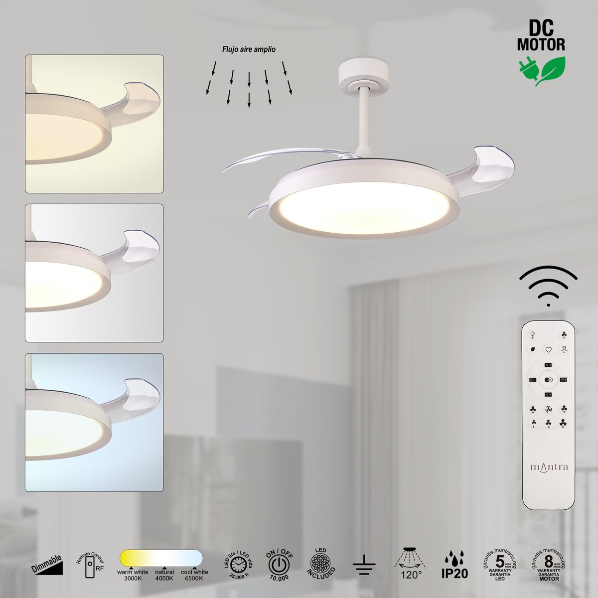 Plafonnier design en métal classique, D.51.5 à 106 , MISTRAL blanc, MANTRA