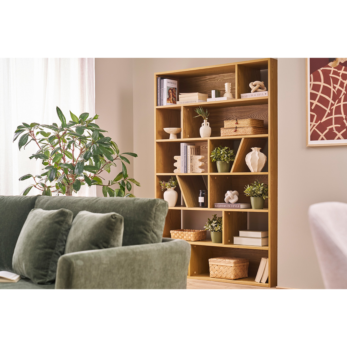 Bibliothèque design en bois clair L120 cm AZTEQUE naturel, MILIBOO