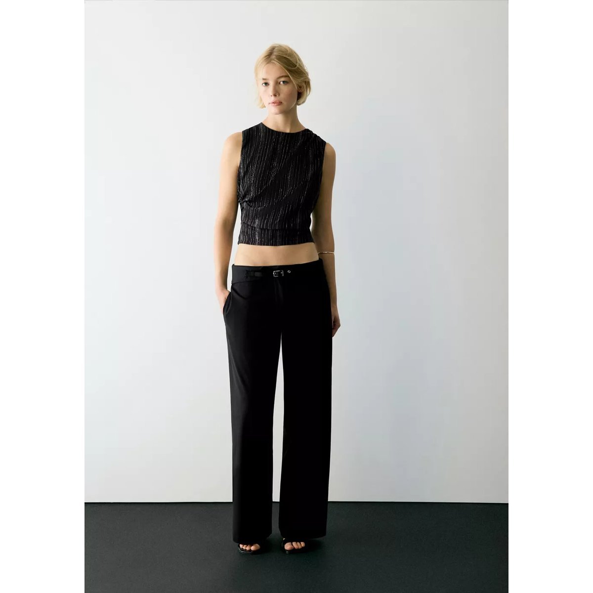Pantalon droit avec ceinture noir, MANGO TEEN