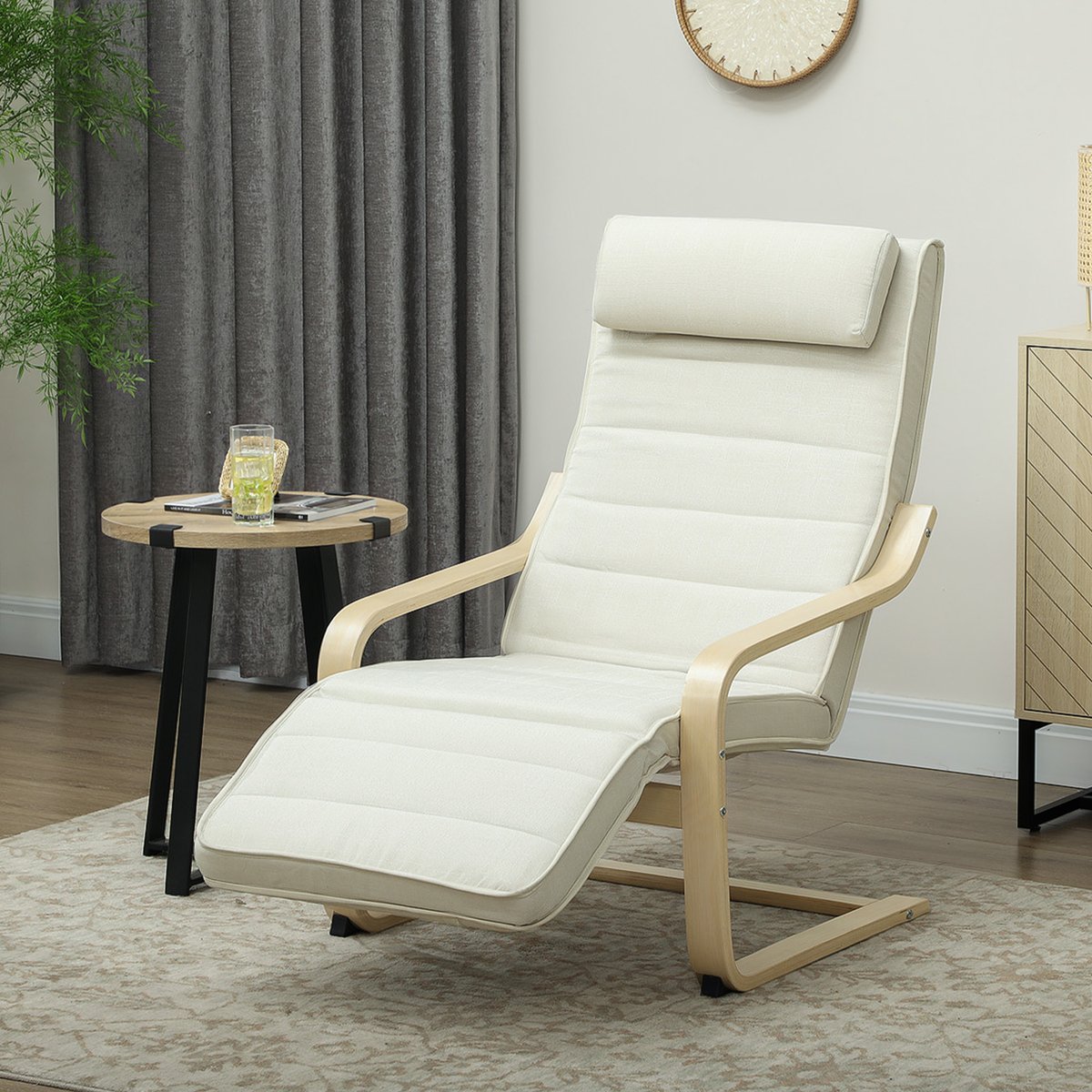Accent Chair Lin Blanc crème, bois naturel, HOMCOM