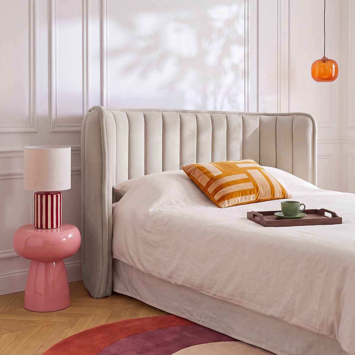 Tête de lit en tissu BOUDOIR crème, HABITAT