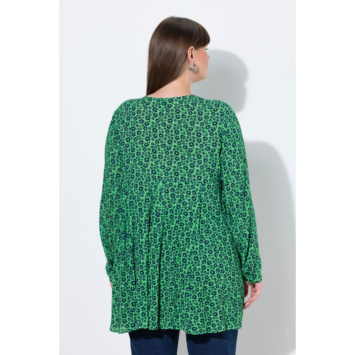 Blouse à fleurs, coupe évasée vert pomme, ULLA POPKEN