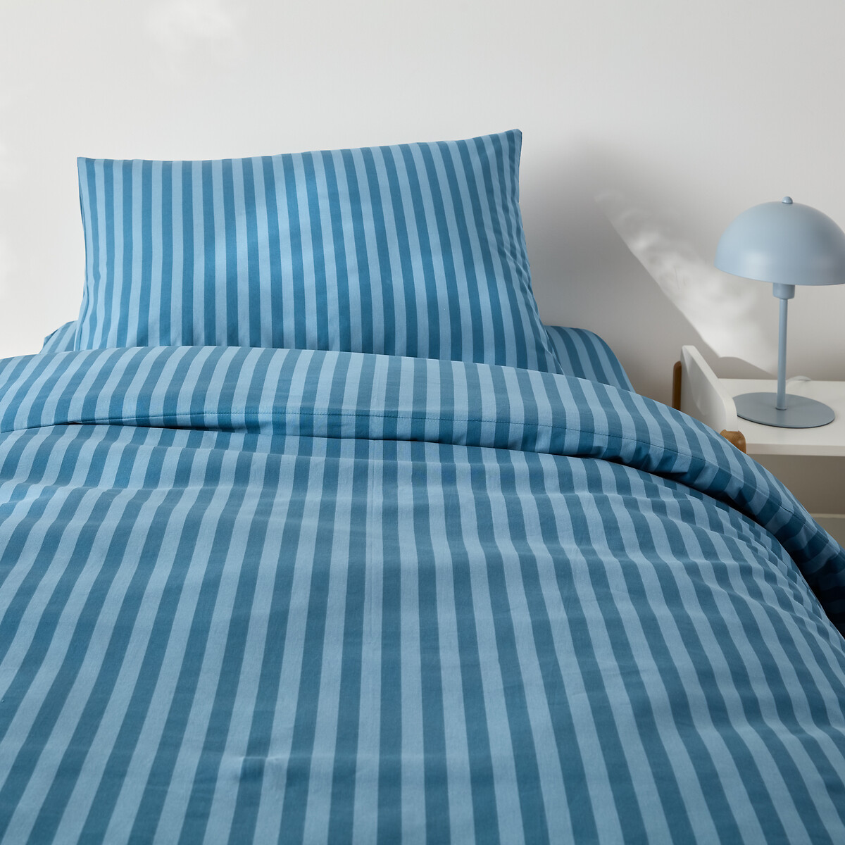 Conjunto para cama infantil, 50% algodón reciclado, funda de almohada rectangular, SACHA BLEU rayas azules, LA REDOUTE INTERIEURS
