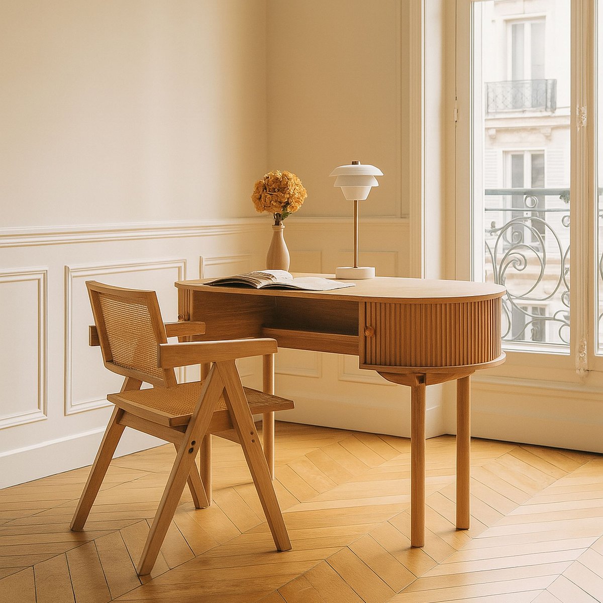 Chaise de bureau en bois de pin, HECTOR naturel, NOW'S HOME