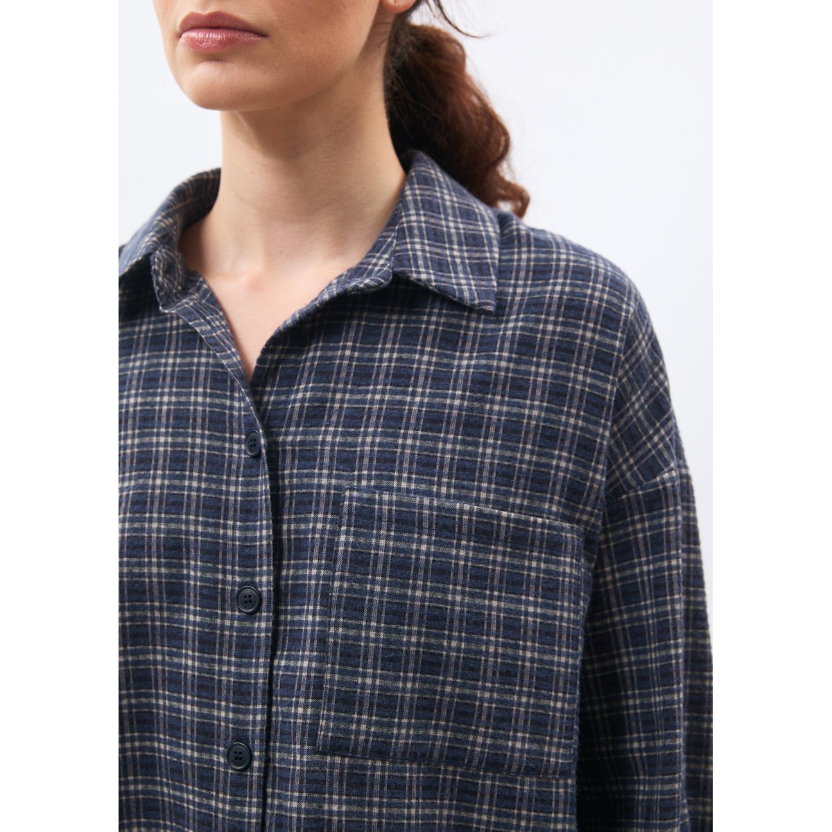Chemise oversize manches longues à carreaux marine, HUMILITY