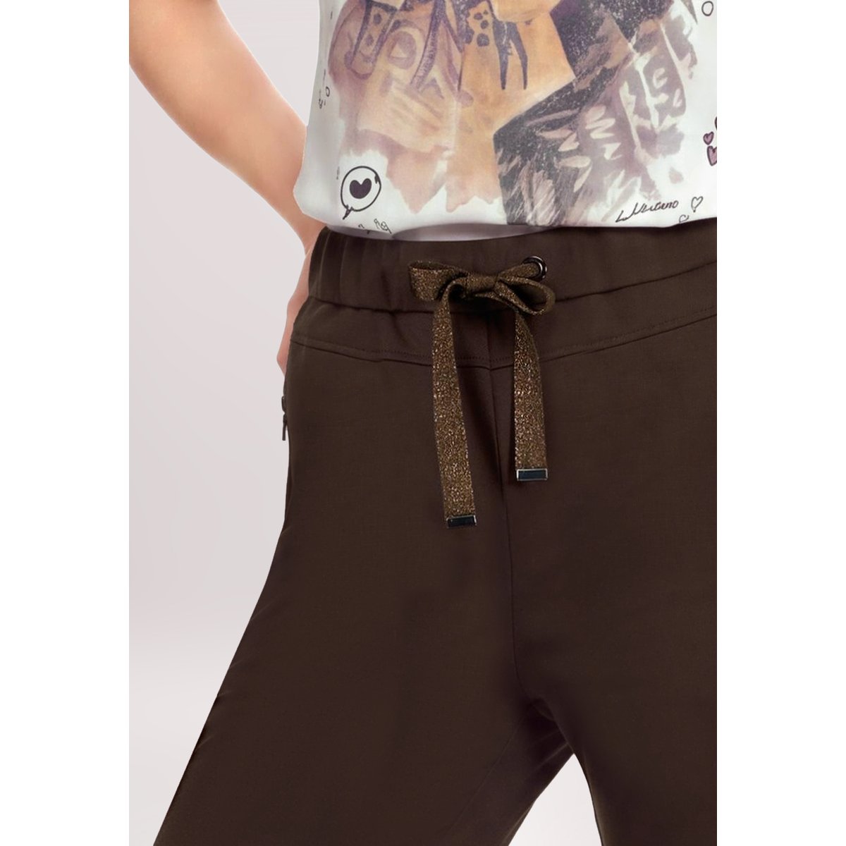 Pantalon à enfiler à poches zippées marron foncé, CARTOON