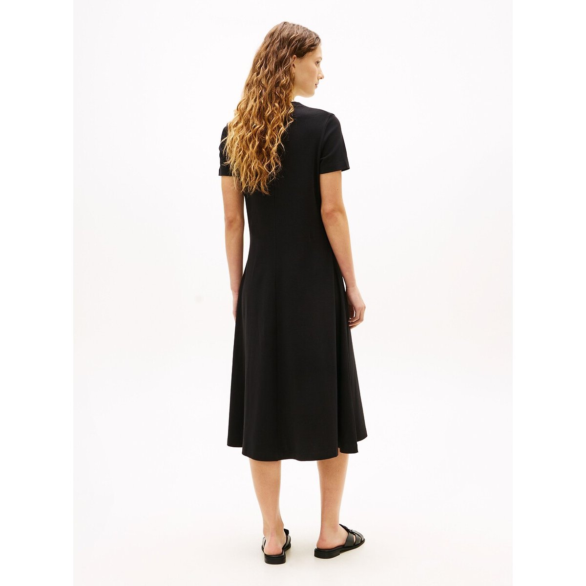Vestido midi de malha com manga curta preto , TOMMY HILFIGER