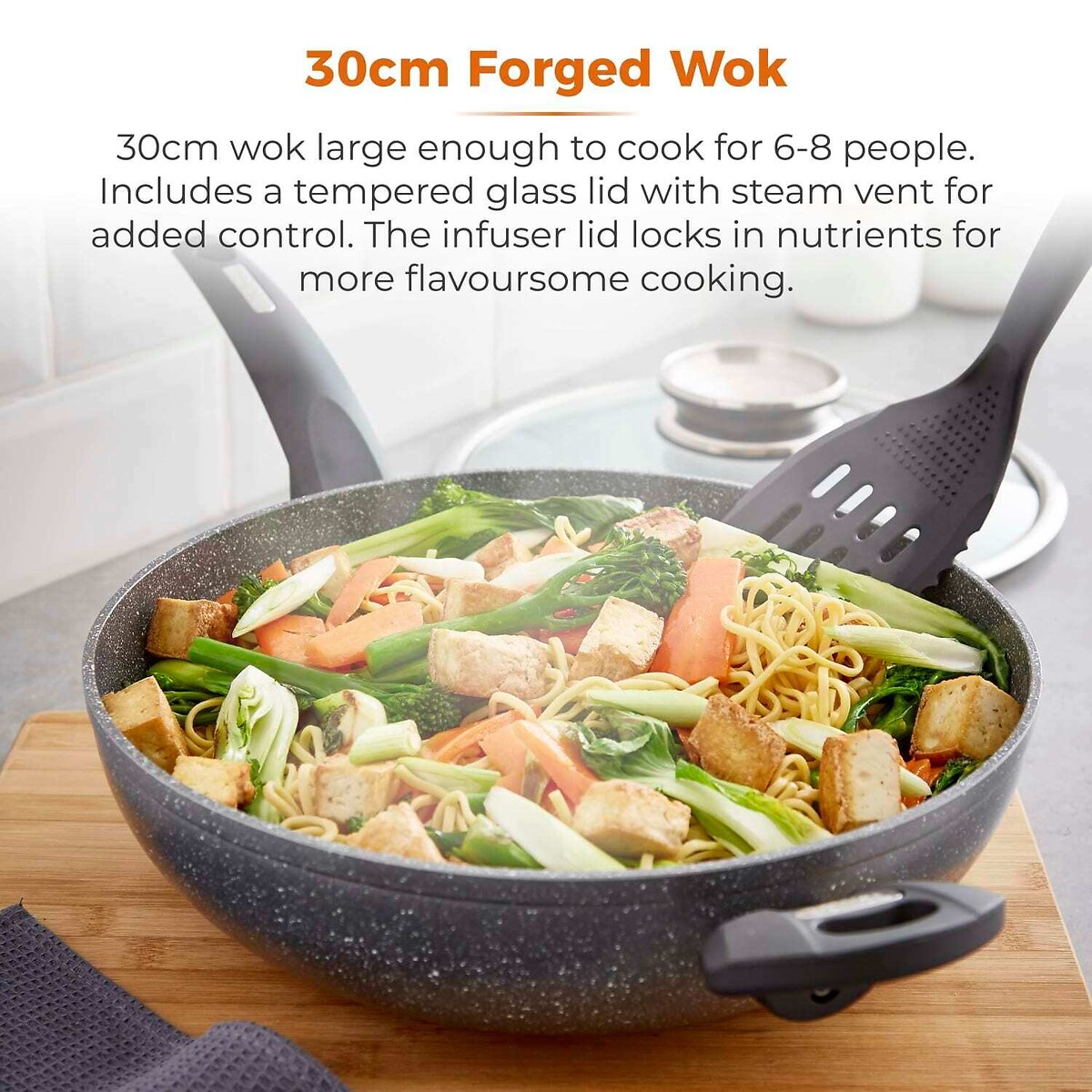 30cm Cerastone Forged Wok grey, TOWER