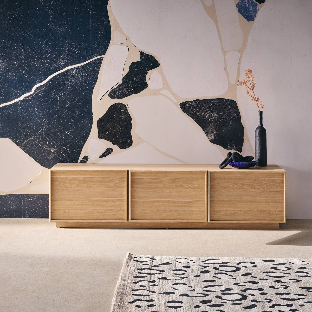 Meuble TV décor bois 3 portes 140cm KUBA naturel, SWEEEK