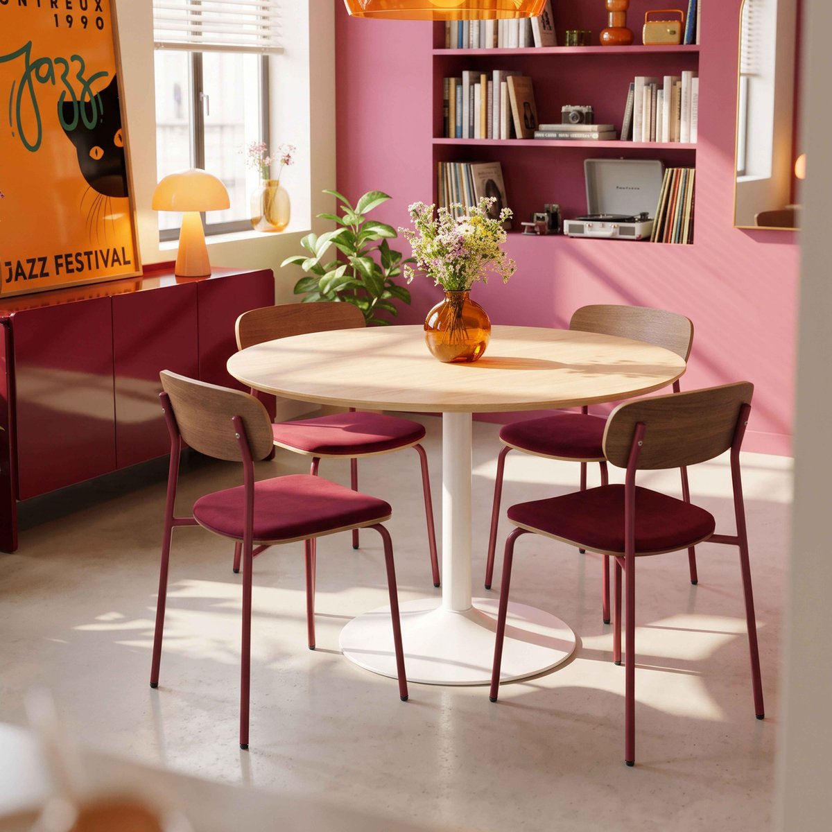 Table à manger ronde plaqué chêne Ø110x74 cm, AMBER bois, OVIALA
