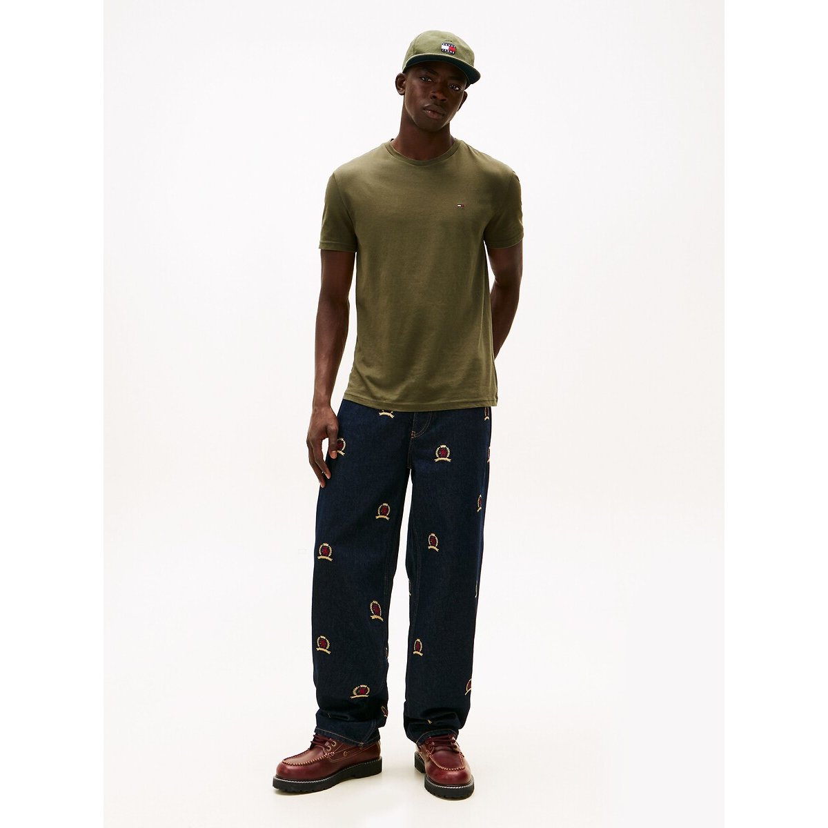 Lot de 3 t-shirts manches courtes noir + ecru + kaki, TOMMY JEANS