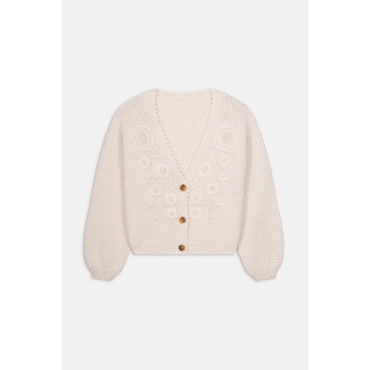 Cardigan col V brodé, LOMINA crème, LOUISE MISHA