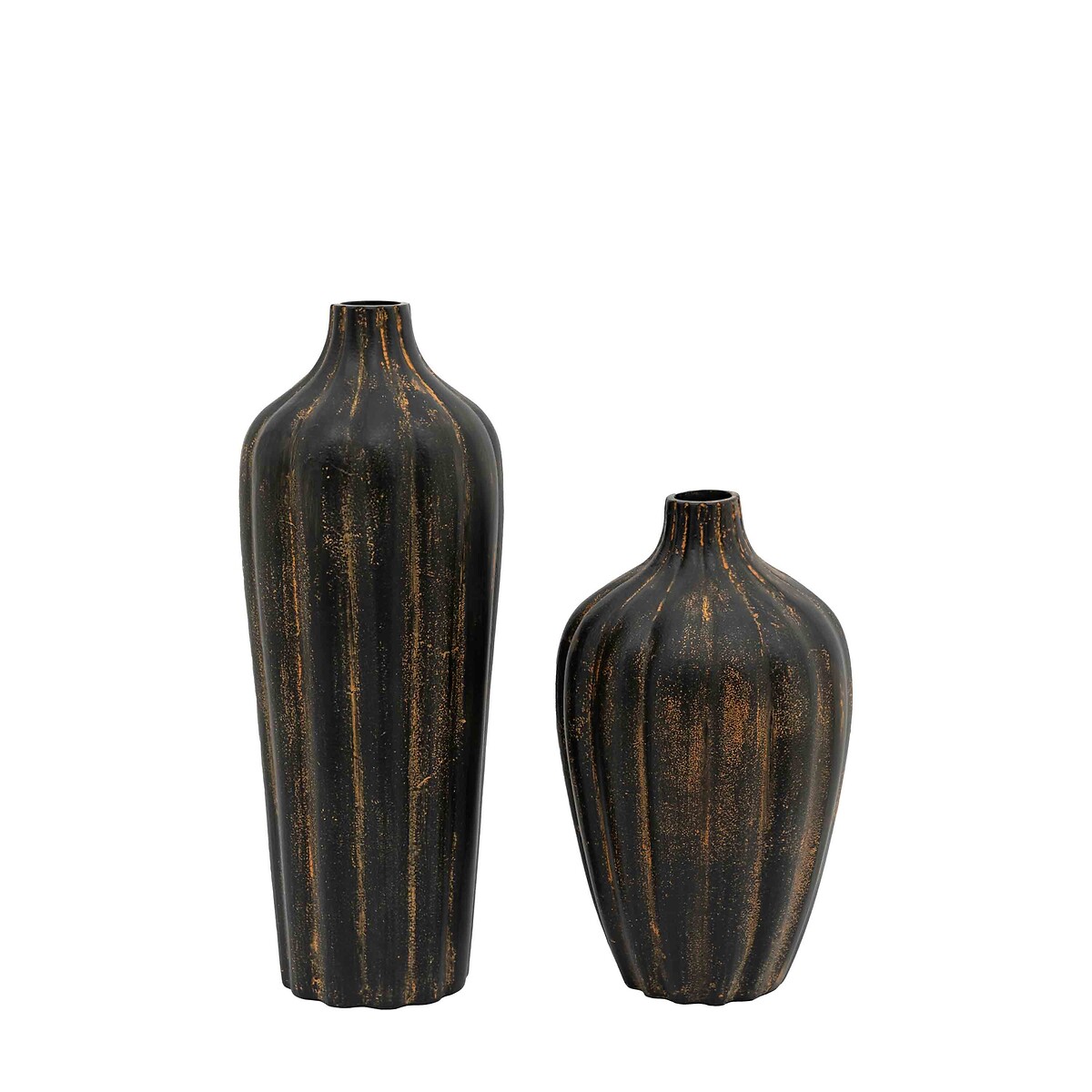 Set of 2 Cast Aluminium Vases in Black orange, ÉDITÉ
