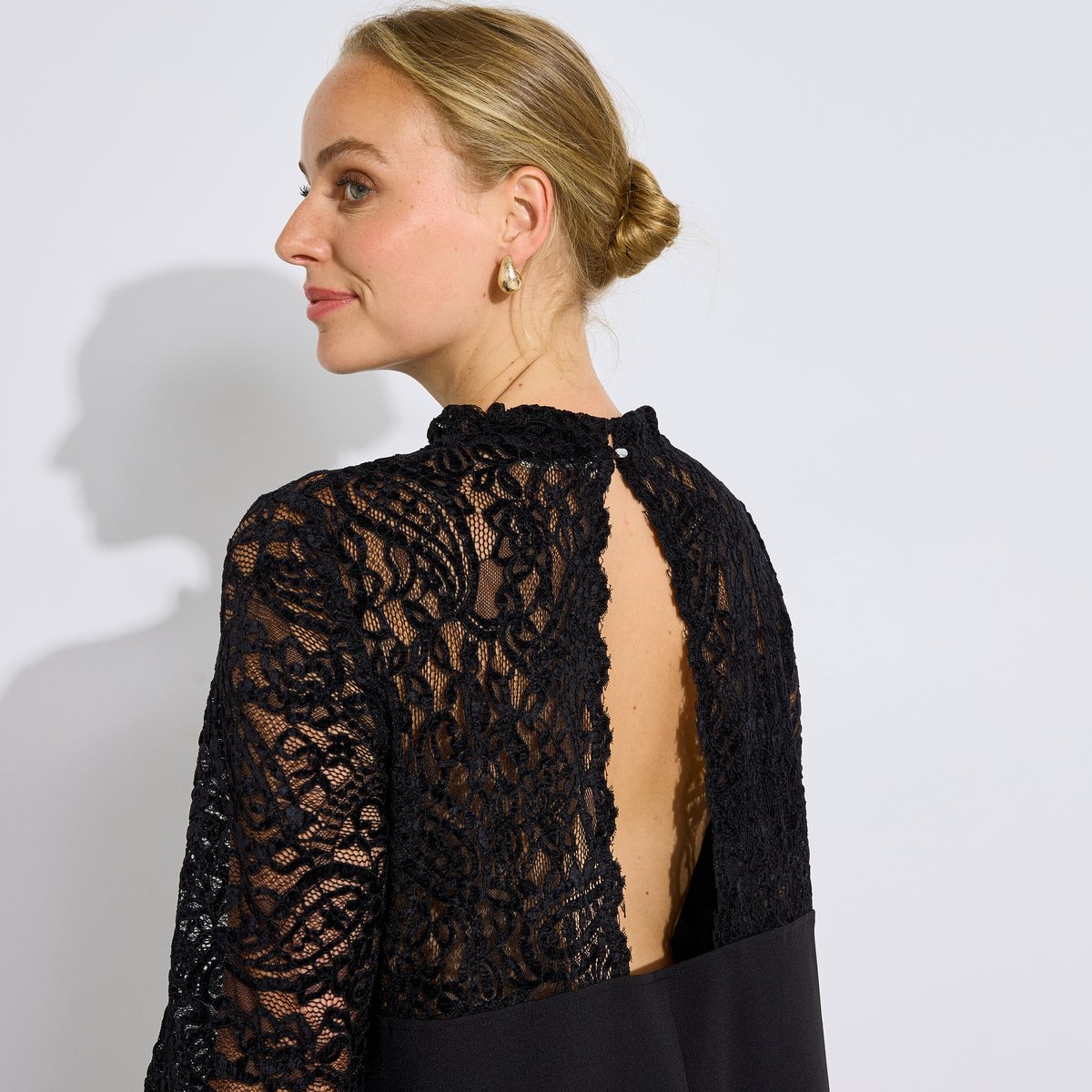 Robe courte bi matière ajourée noir, GRAIN DE MALICE