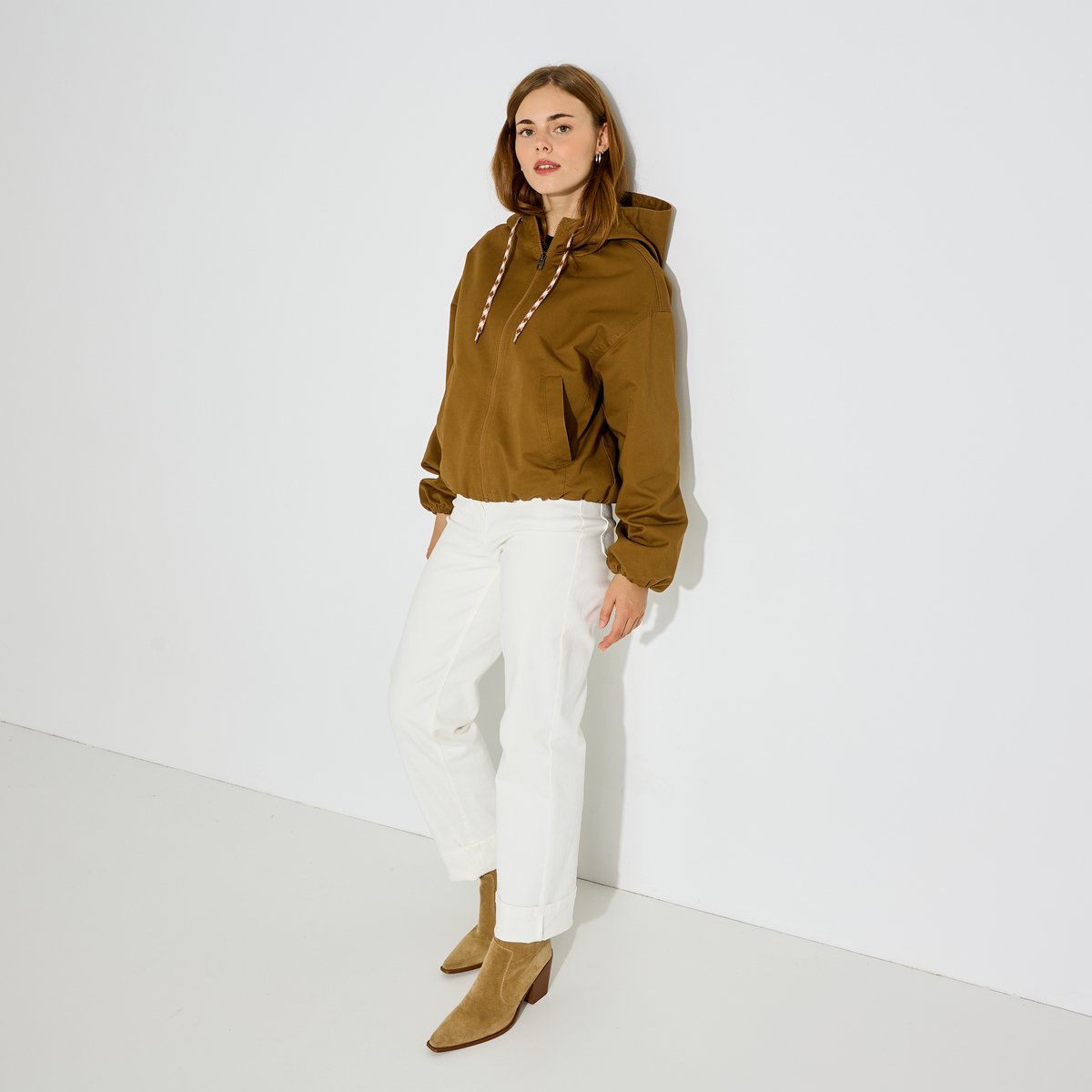 Blouson court à capuche marron camel, GRAIN DE MALICE