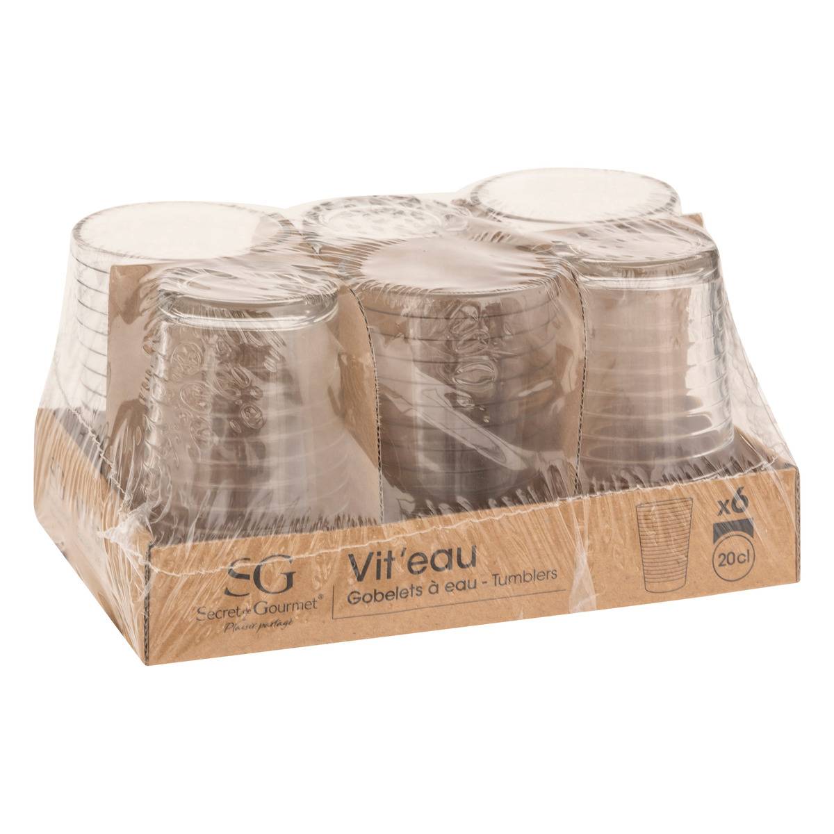 Lot de 6 verres bas en verre VIT'EAU transparent, SECRET DE GOURMET