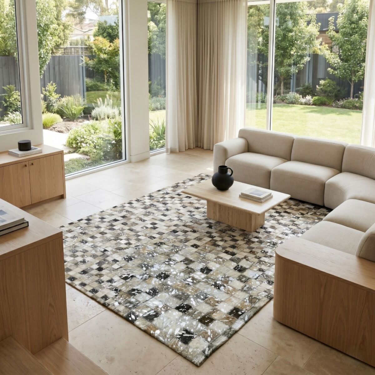 Tapis de salon en cuir recyclé CUIR EXTRA SILVER gris, THE DECO FACTORY