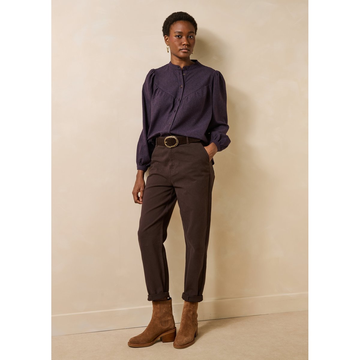 Chemise manches longues à carreaux vichy vin, LA FEE MARABOUTEE