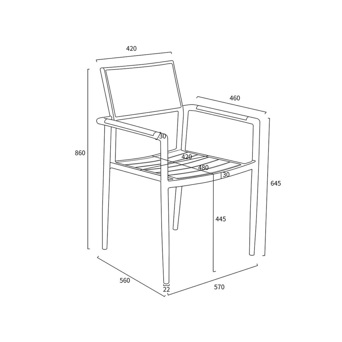 Fauteuil teck massif aluminium PIANA anthracite, WILSA GARDEN