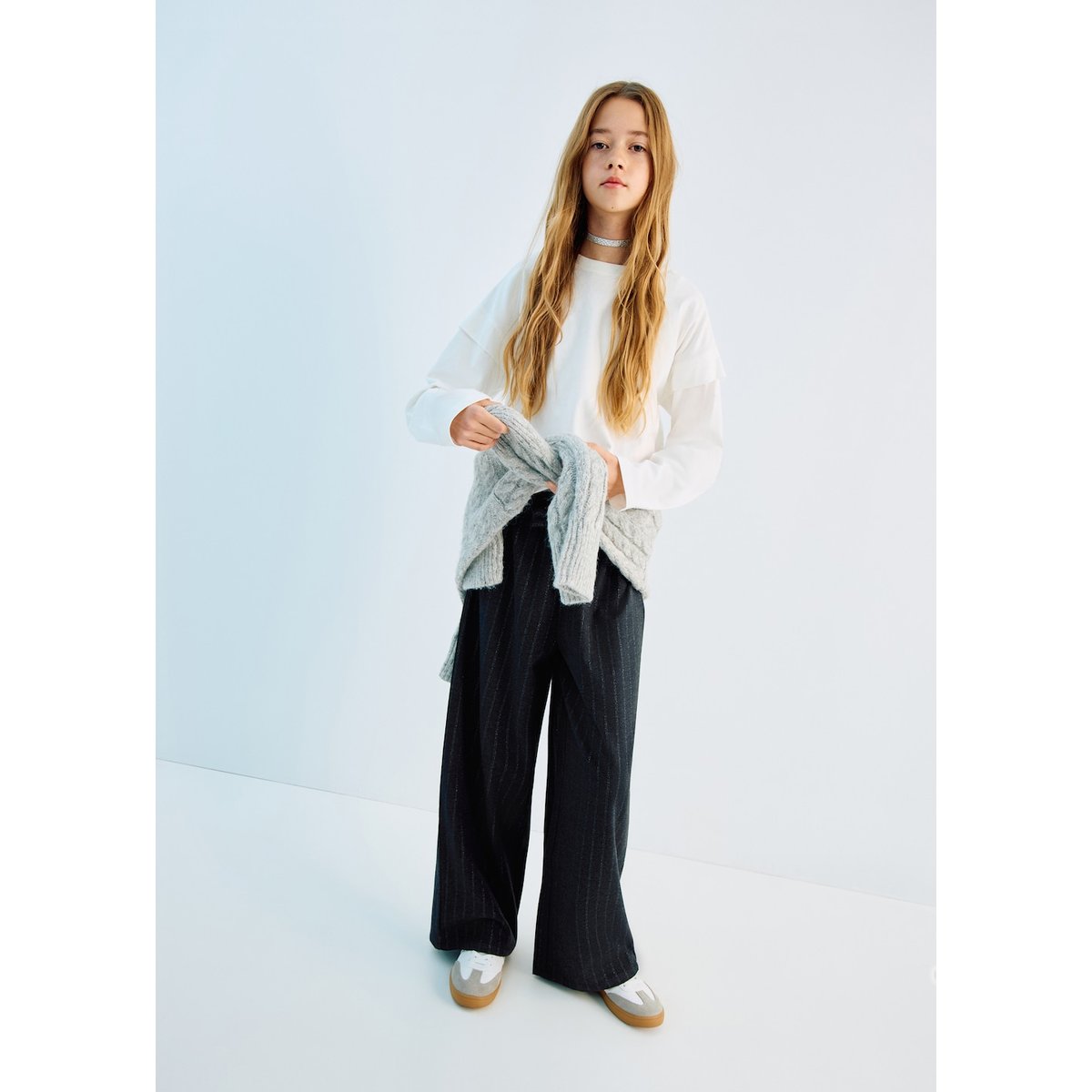 Pantalon rayé fil textile gris, MANGO KIDS