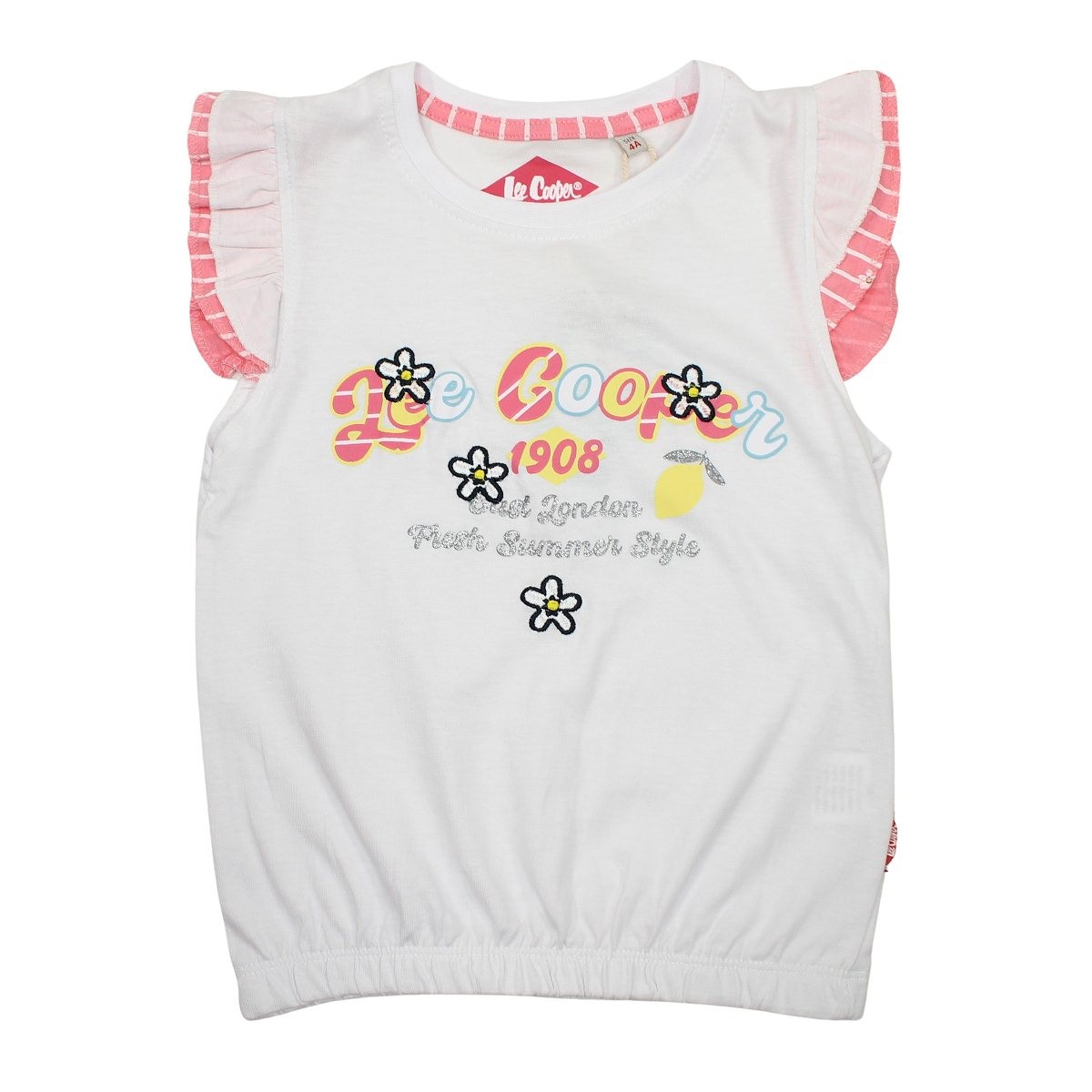 Ensemble t-shirt à volants imprimé et short rayé rose, LEE COOPER