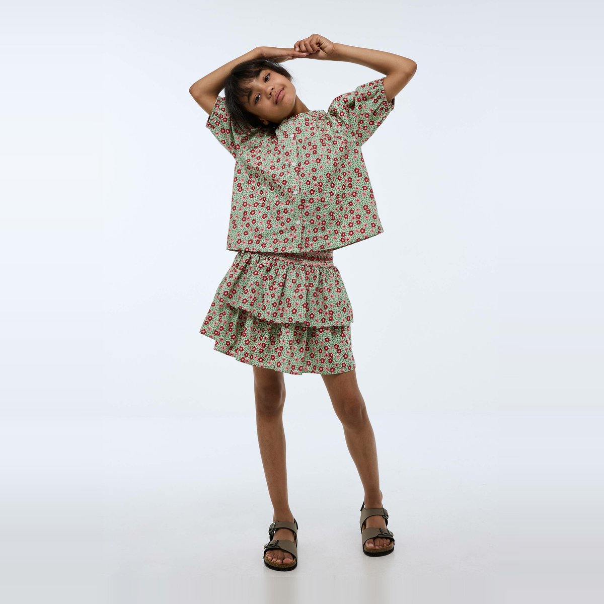 Jupe à smocks en coton cadmium, MONOPRIX