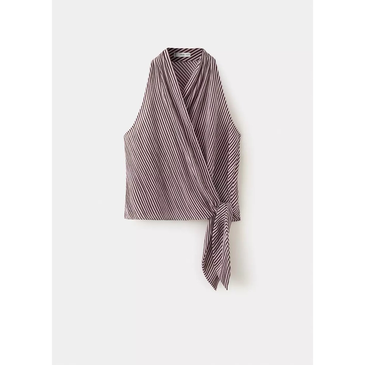 Blouse croisée à rayures et nœud grenat, MANGO