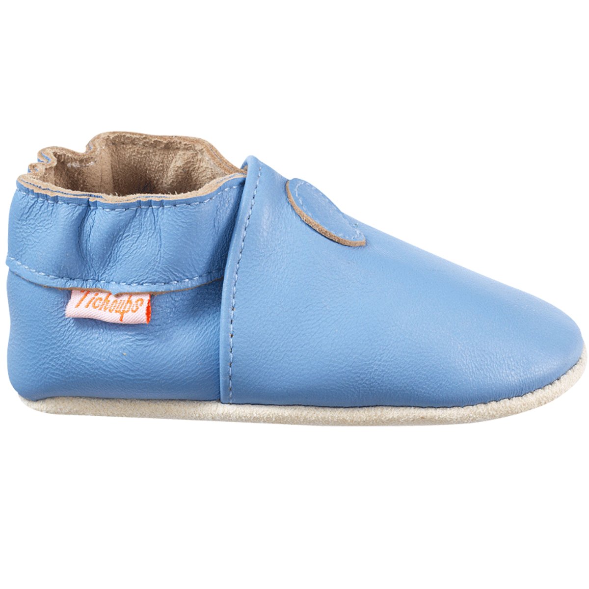 Chaussons bébé cuir souple uni bleu, TICHOUPS