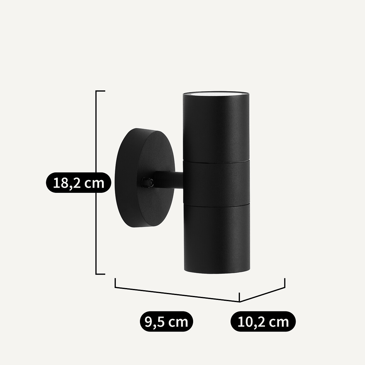 Applique tube extérieur, éclairage haut/bas, Sèta noir, AM.PM