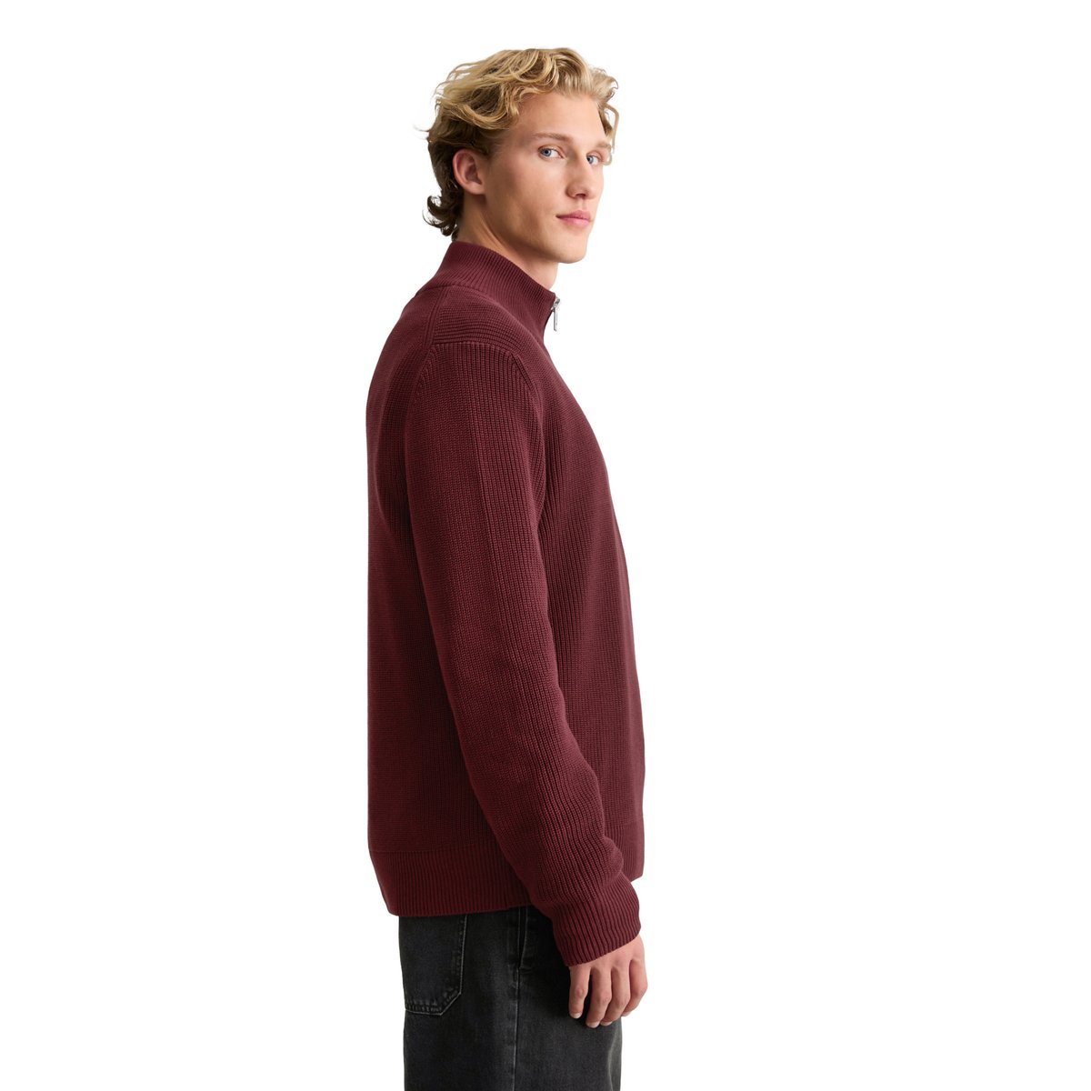 Pull à col roulé en maille, coupe classique en coton bio tout doux rouge, MARC O’POLO DENIM