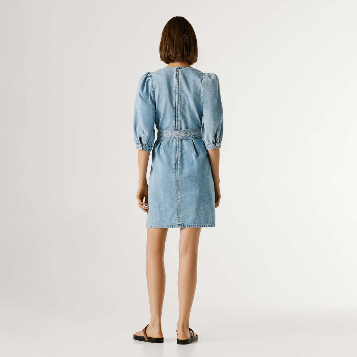 Robe Courte En Denim À Col En V 11oz blue rigid denim, PEPE JEANS