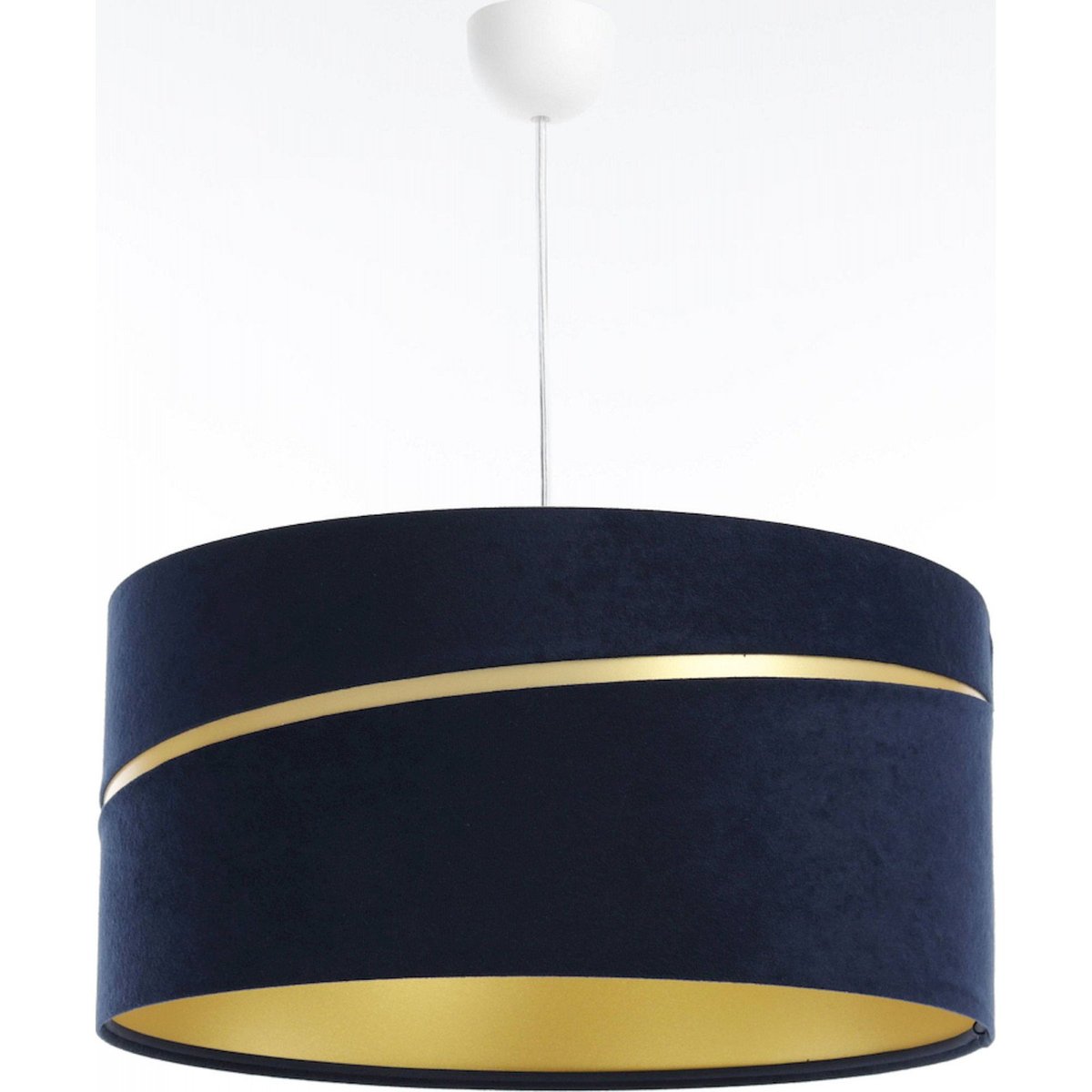 Suspension en tissu, SWING abat-jour en satin microfibre bleu, liseret doré et intérieur doré, BPS KONCEPT