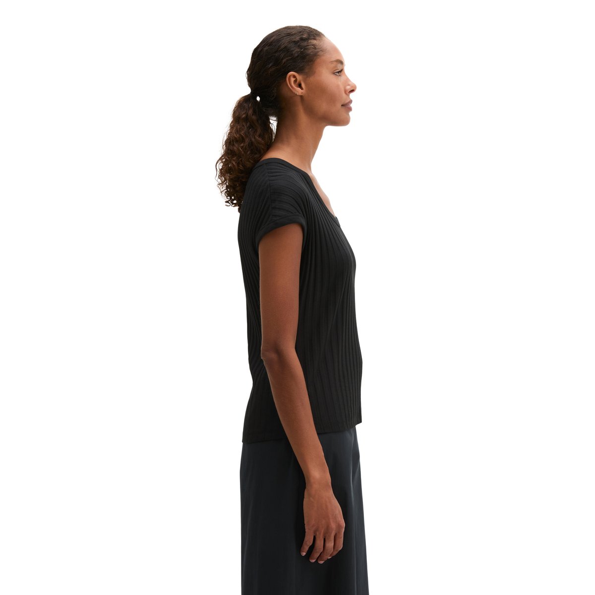 T-shirt Pointelle slim en doux mélange Modal-Organic-Cotton noir, MARC O'POLO
