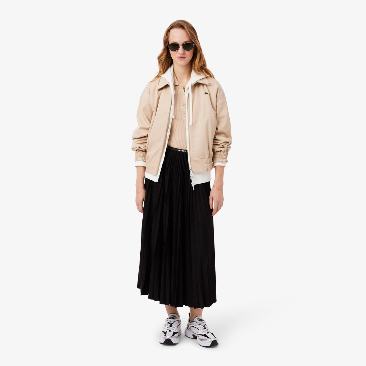 Jupe longue plissée taille élastiquée marron-3la, LACOSTE