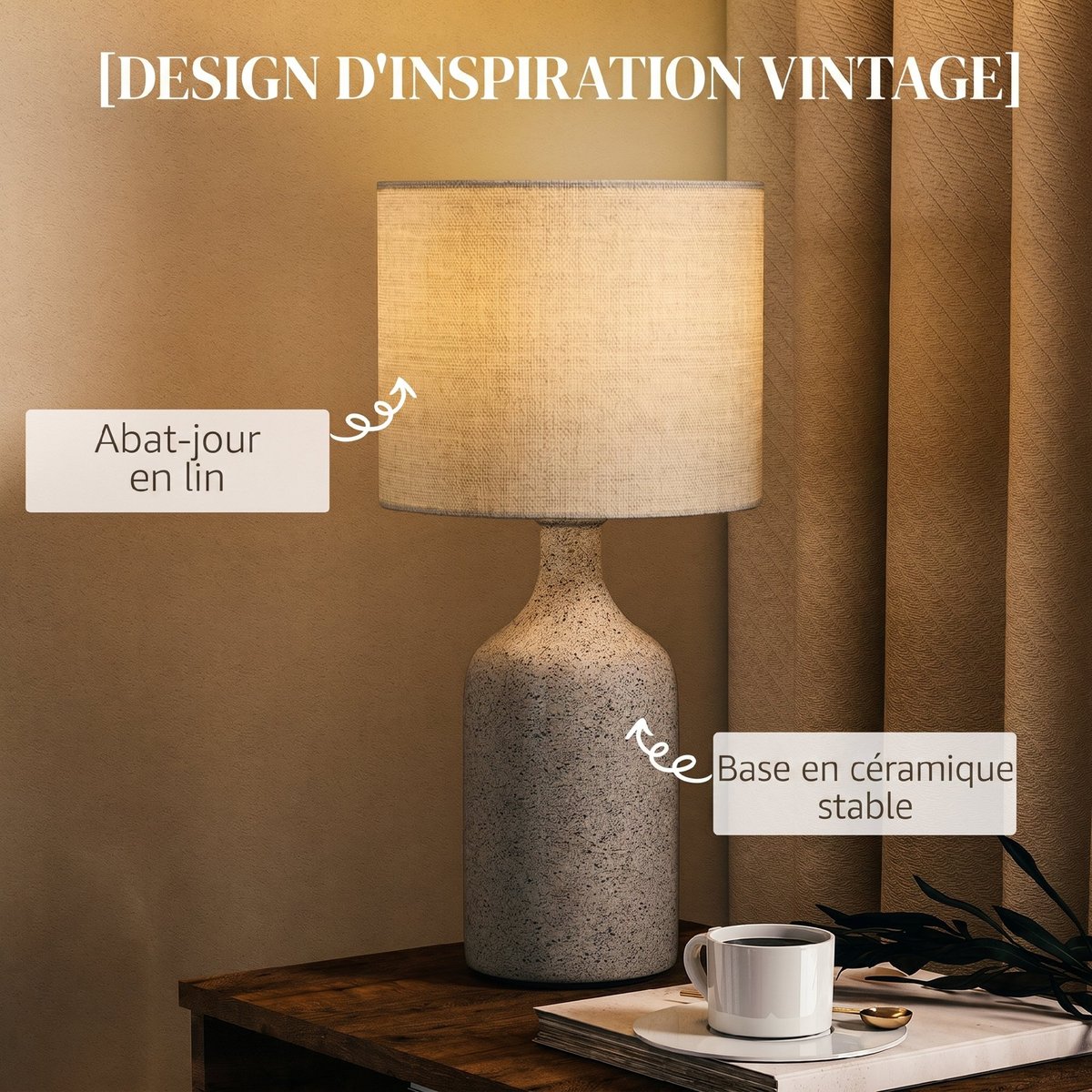 Lampe de table Céramique Sable, Blanc sable et blanc, HOMCOM