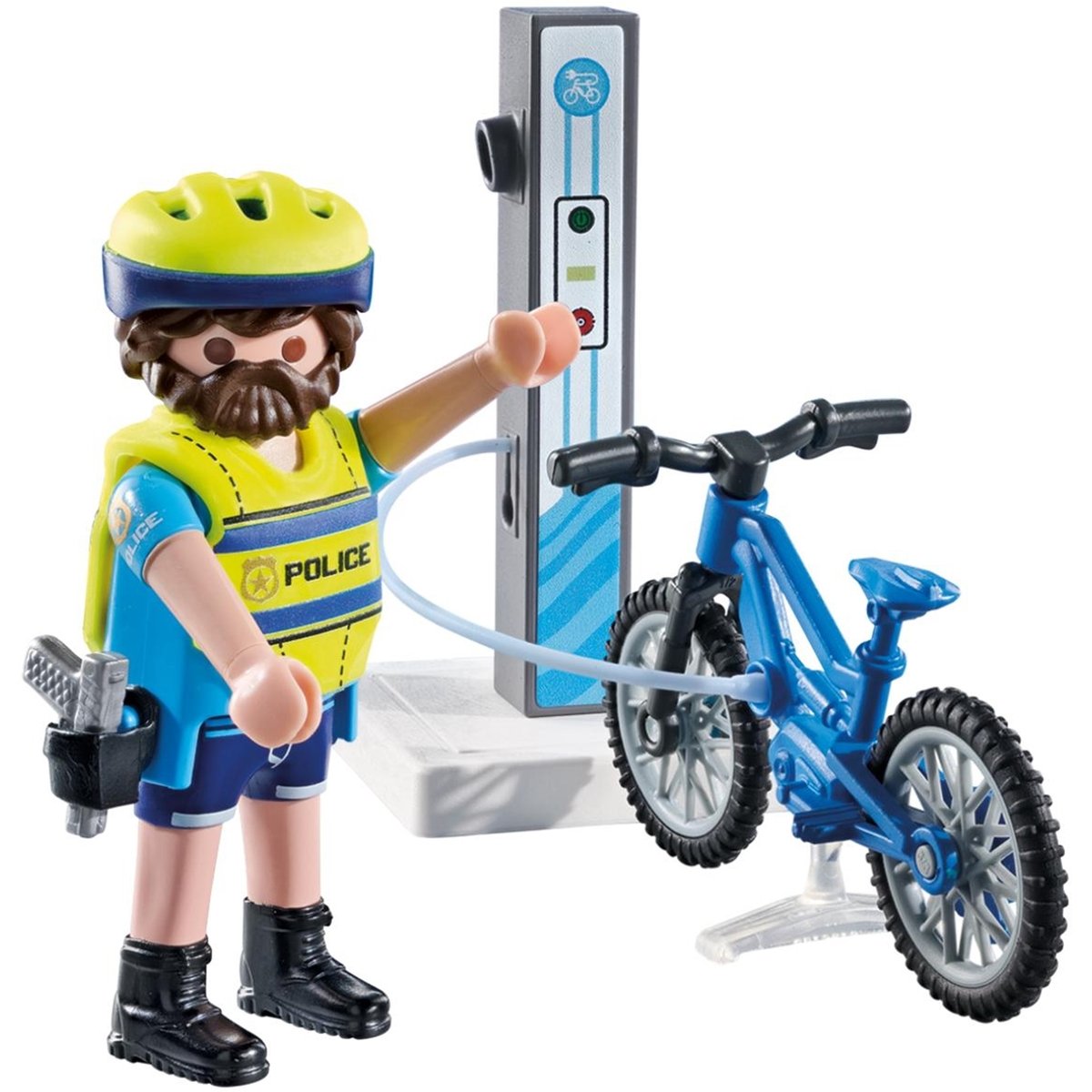 Policier cycliste et borne de recharge électrique policier cycliste et borne de recharge électrique, PLAYMOBIL