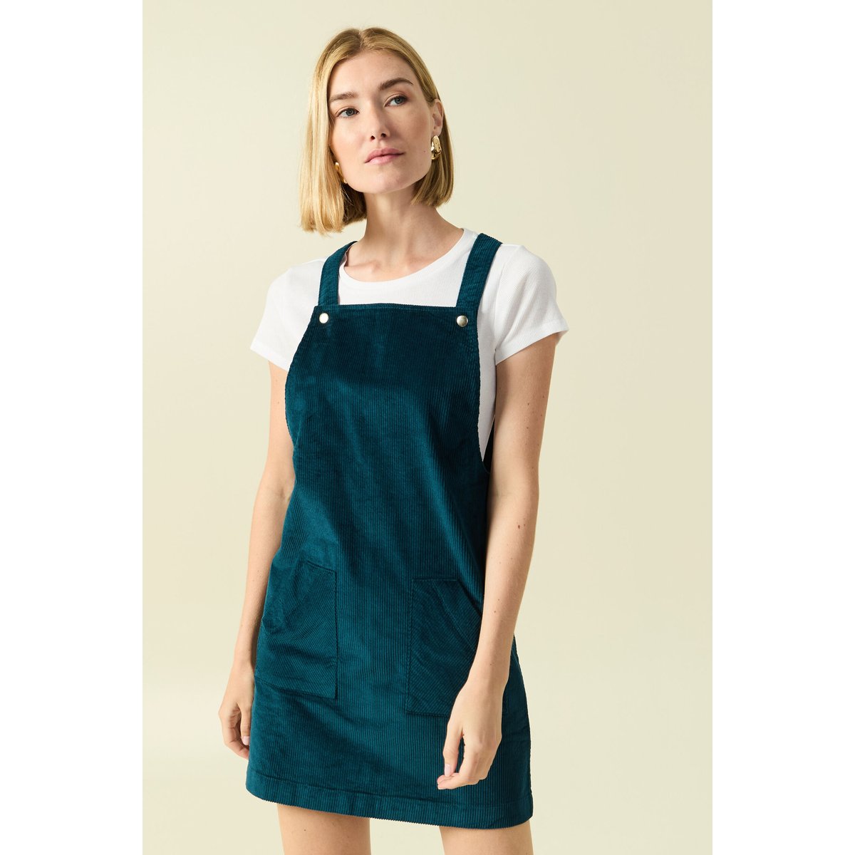 Robe sans manches en velours bleu canard, BONOBO