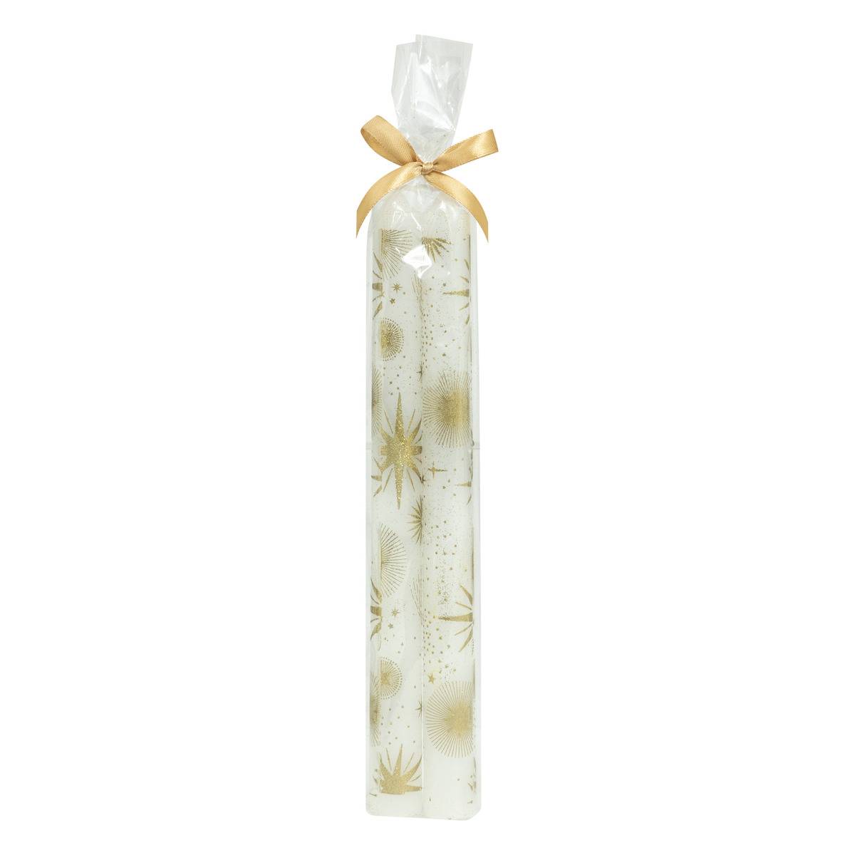 Lot de 2 bougies bâton imprimées étoiles 144g blanc, ATMOSPHERA
