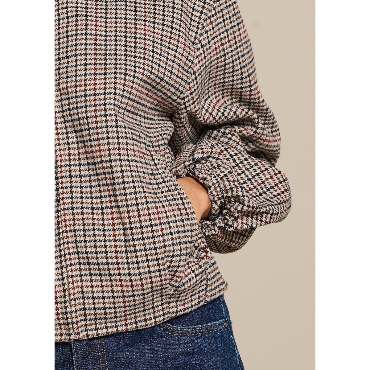 Veste imprimé pied-de-poule lt beige, LOLALIZA