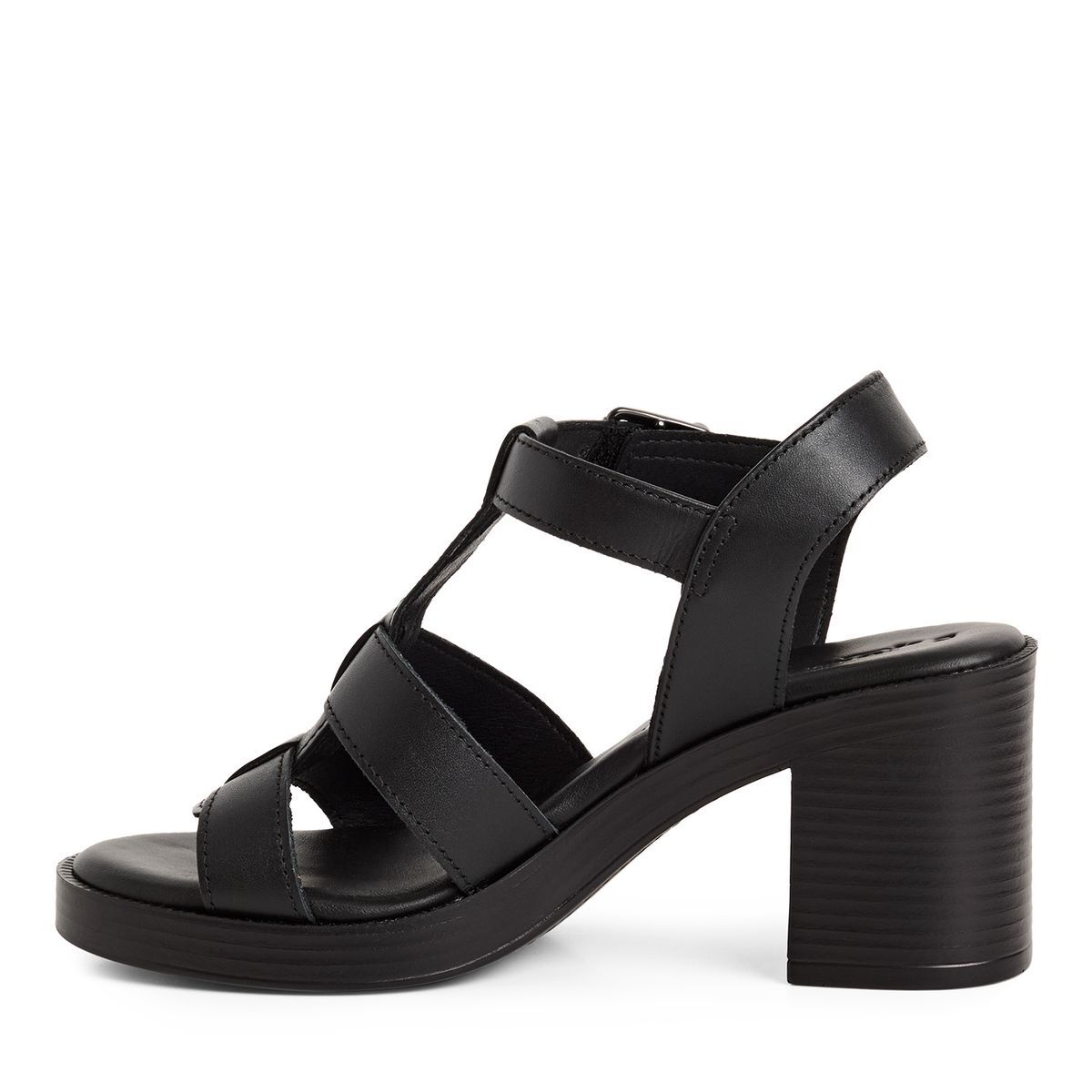 Sandale à talon en cuir noir cuir, TAMARIS