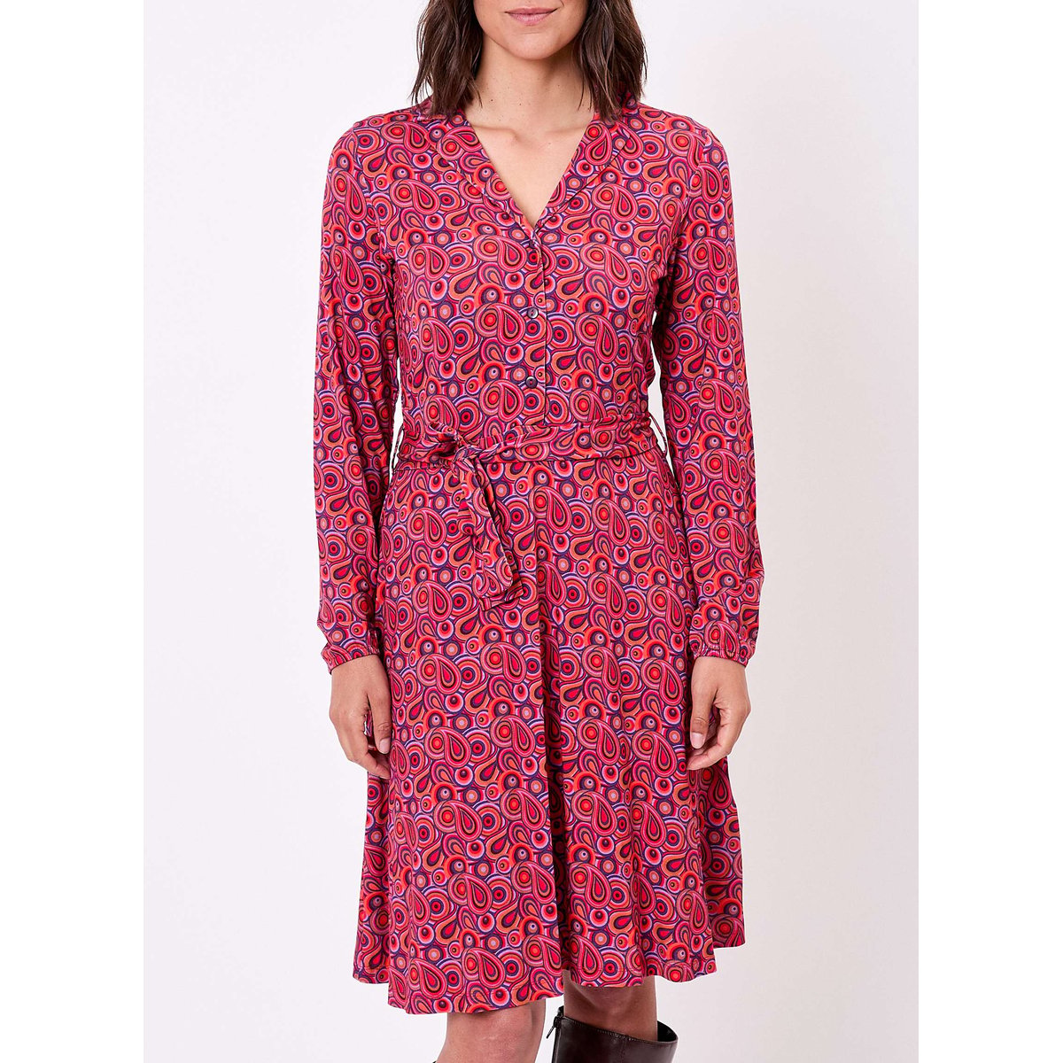 Robe imprimée maille fluide ceinturée EZONE violet paisley, PRINCESSE NOMADE