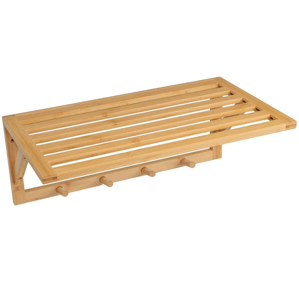 Portemanteau mural bambou 4 crochets et étagère 50x30x20cm bois, WADIGA