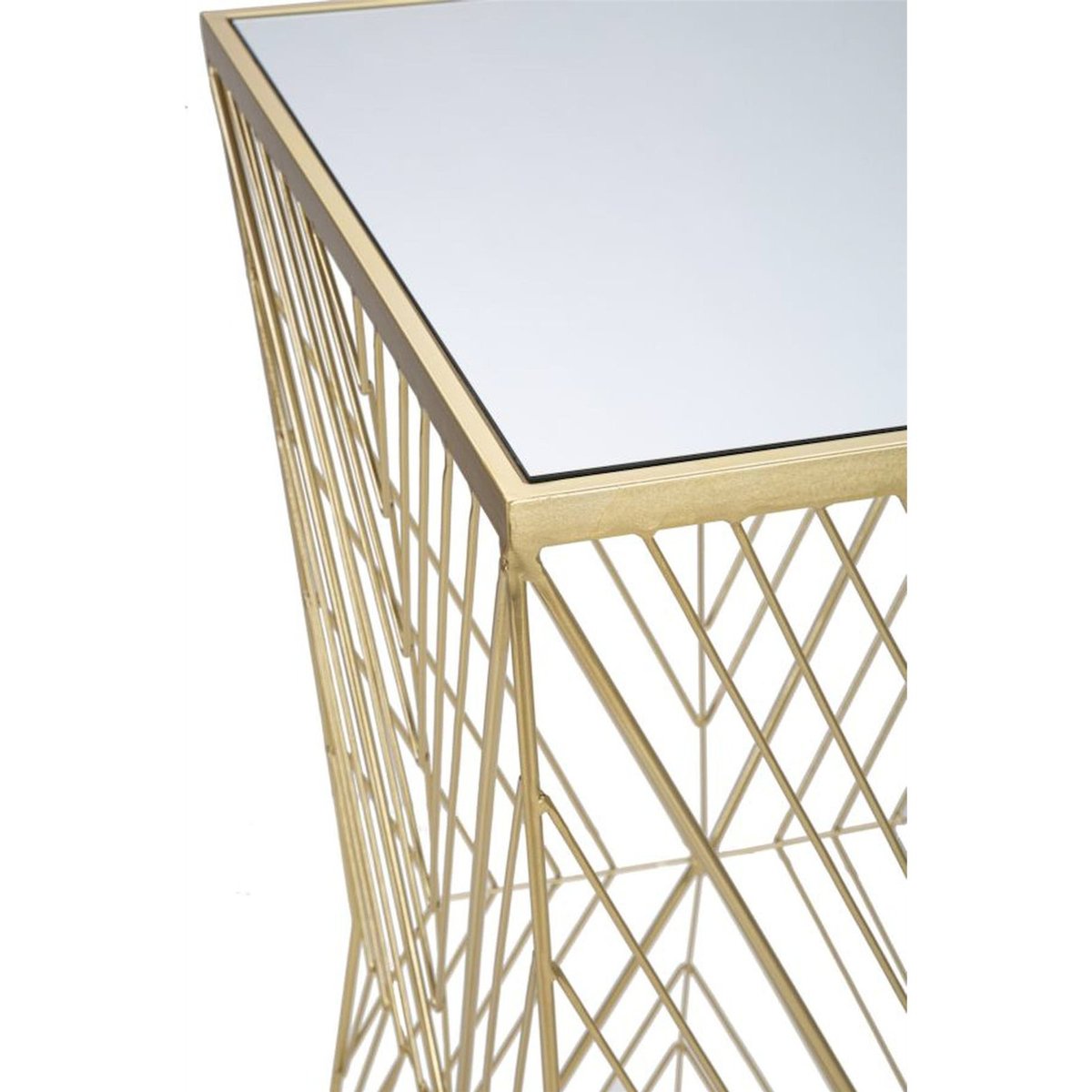 Table haute en fer ajouré plateau miroir GLAM doré, RECOLLECTION