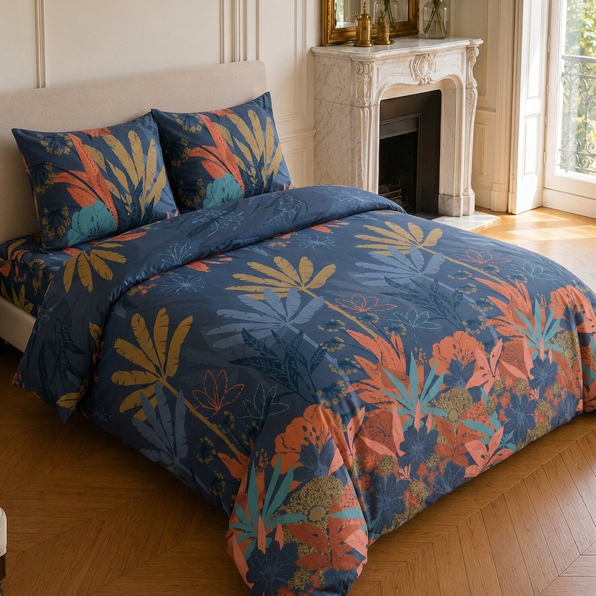 Parure de lit en microfibre motif tropical, FUNNY PALM vert, C DESIGN HOME TEXTILE