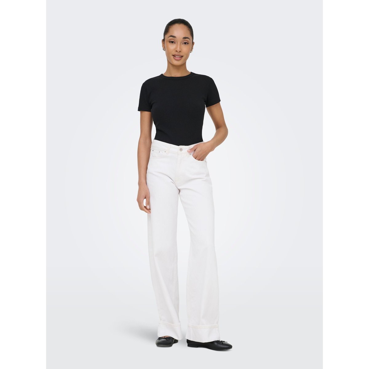 Jean À Jambe Large white denim, ONLY