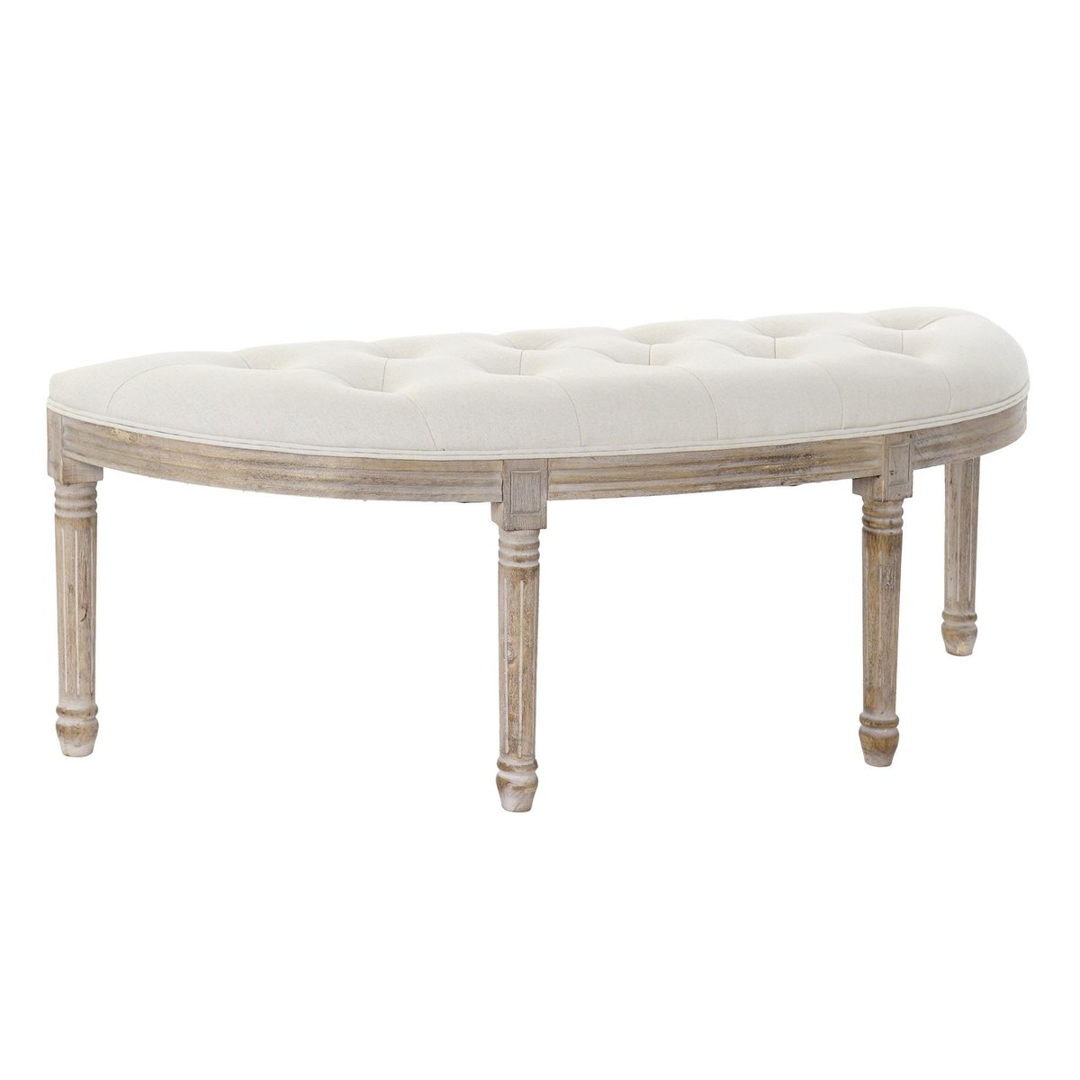 Banquette Demi-Lune Capitonnée Classique Bois et Polyester Beige beige, WADIGA