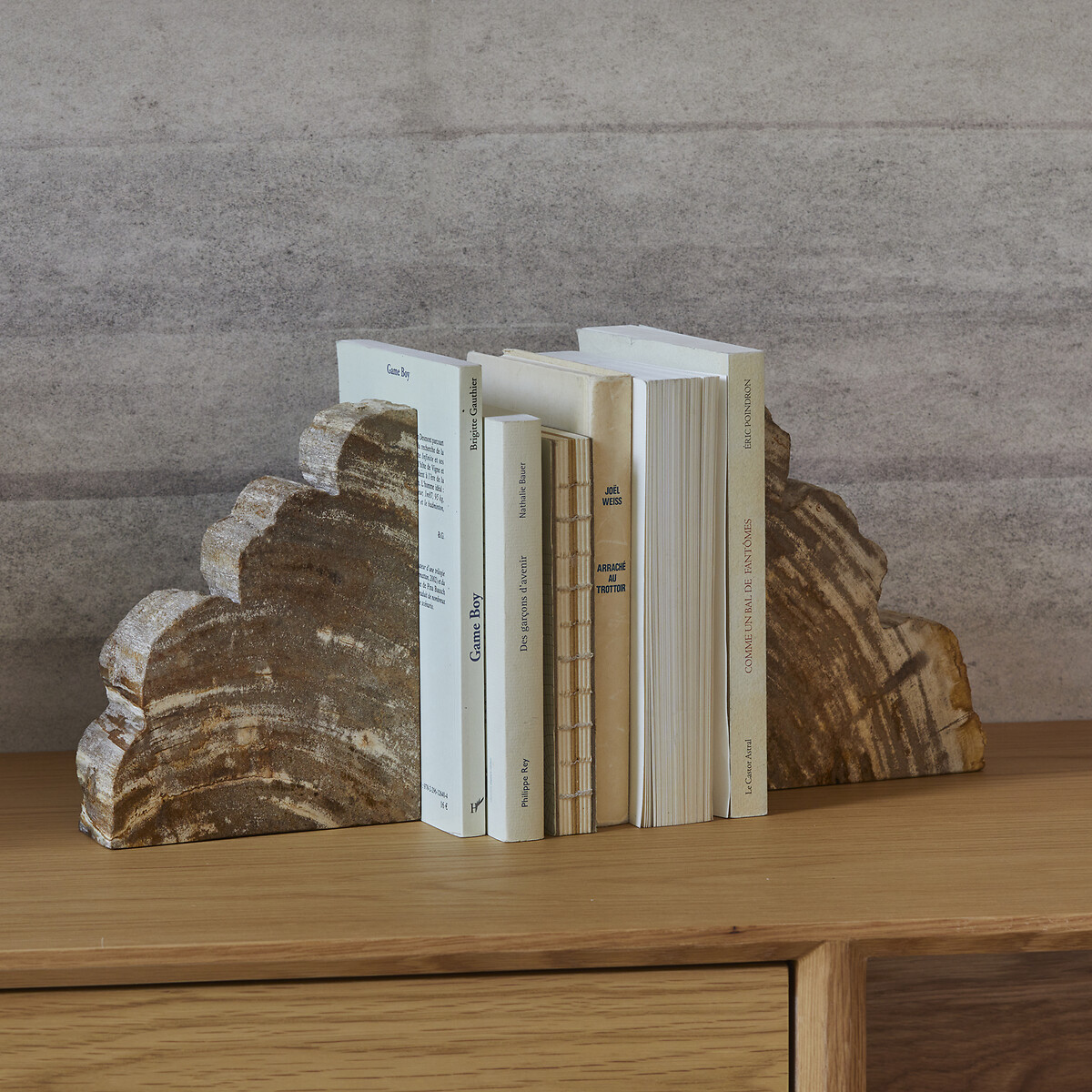 Confezione da 2 fermalibri in legno pietrificato, Kayu naturale , AM.PM