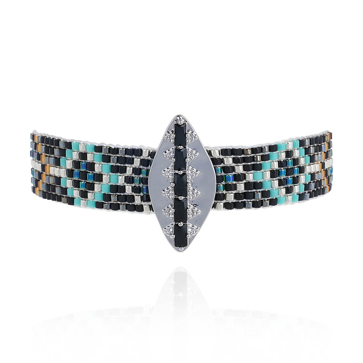 Bracelet manchette perles tissées avec cabochon KAIRO noir, HIPANEMA