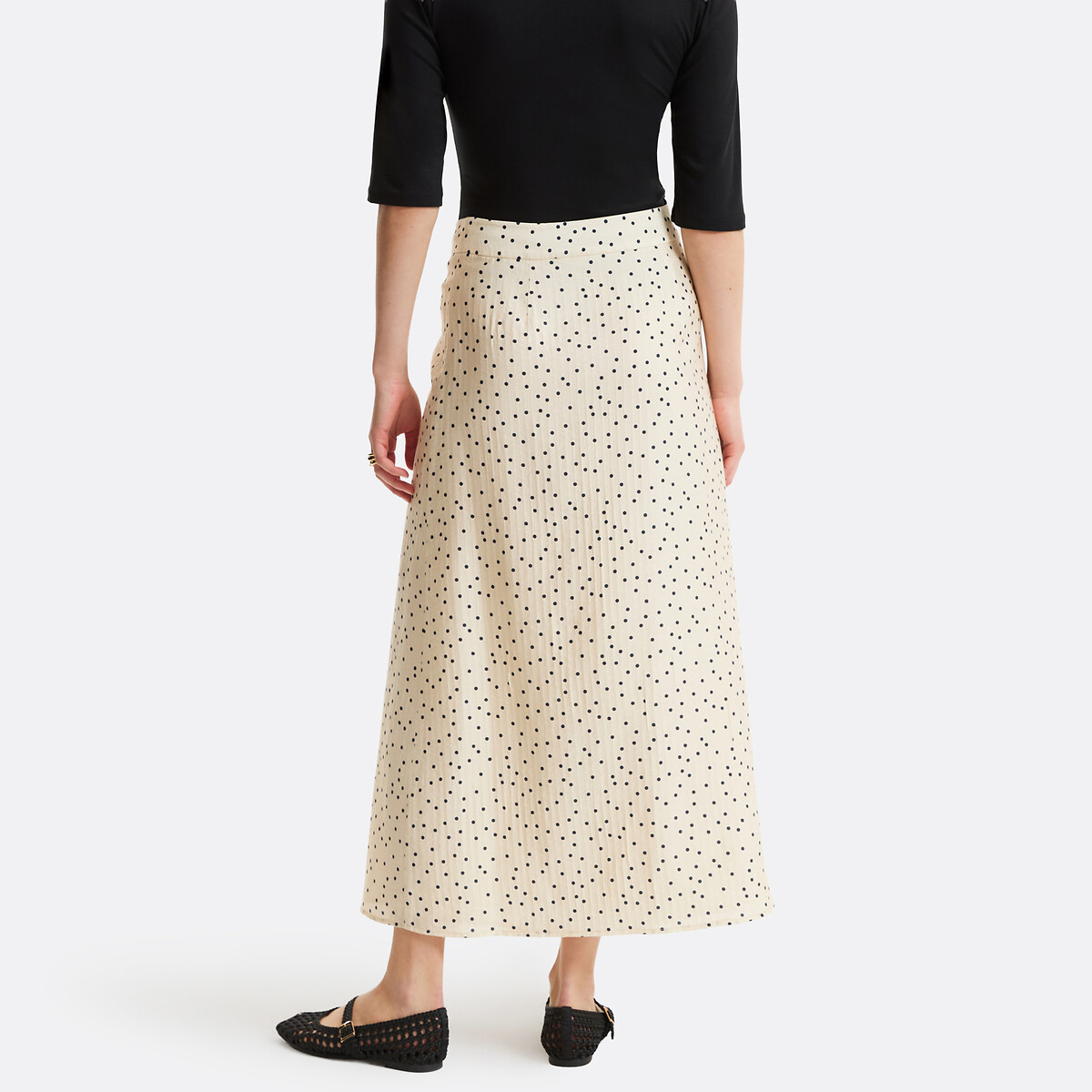Jupe longue boutonnée imprimé pois imprimé pois fond écru, LA REDOUTE COLLECTIONS